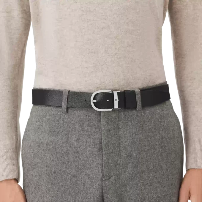 Cintura in pelle reversibile con fibbia a ferro di cavallo stampata nera/mosto 35 mm