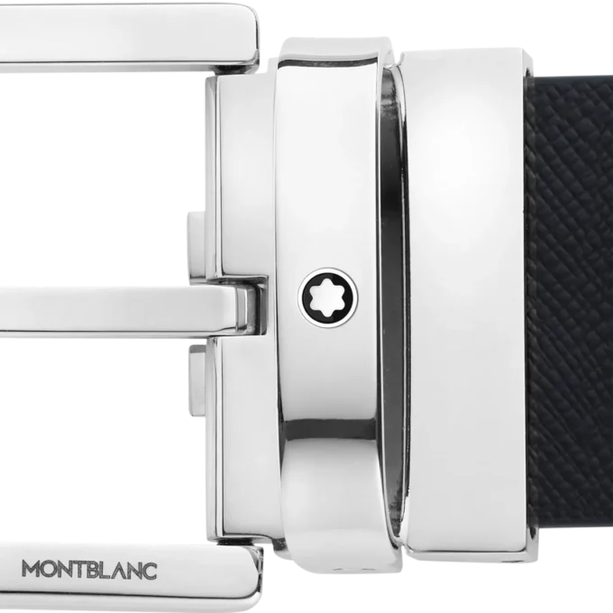 Cintura in pelle reversibile con fibbia a ferro di cavallo stampata nera/mosto 35 mm