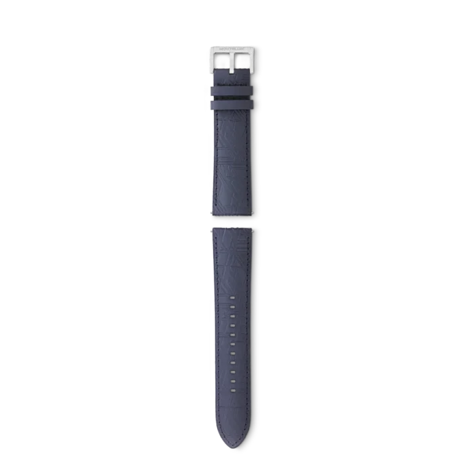 Cintura in vitello blu con fibbia ad ardiglione grigia