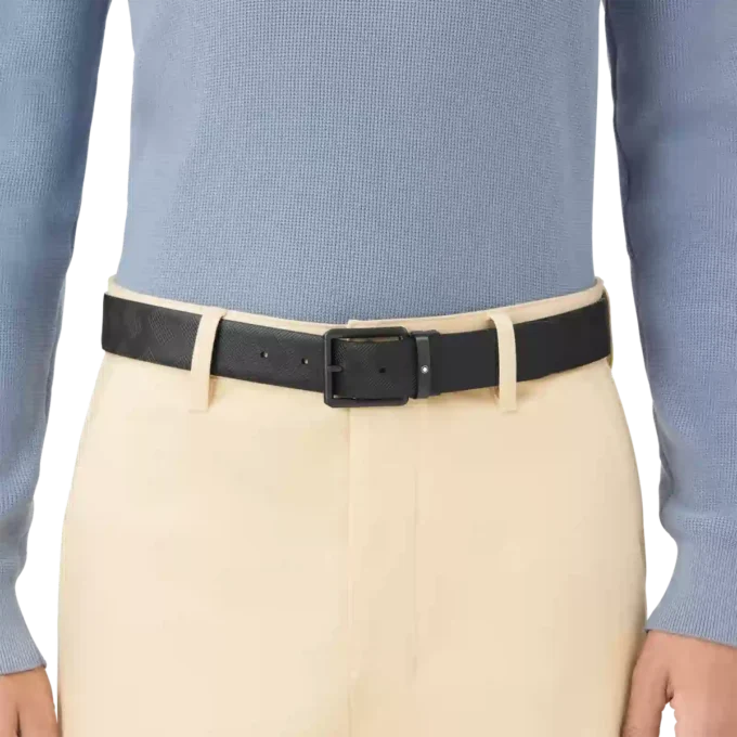 Cintura reversibile in pelle nera stampata/nera liscia da 35 mm