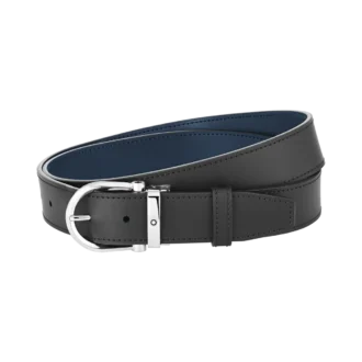 Fibbia a ferro di cavallo nera/blu Cintura in pelle reversibile da 35 mm