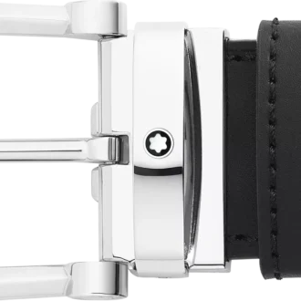 Fibbia a ferro di cavallo nera/blu Cintura in pelle reversibile da 35 mm