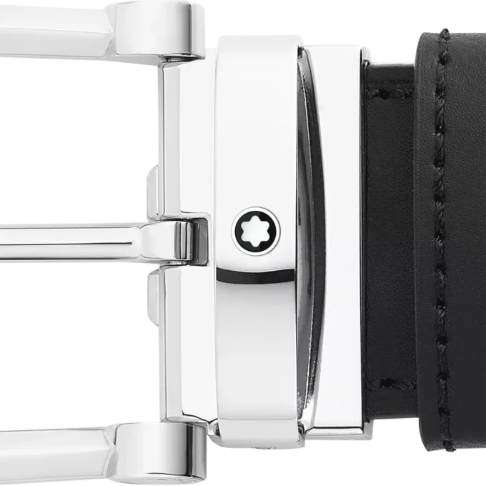 Fibbia a ferro di cavallo nera/blu Cintura in pelle reversibile da 35 mm