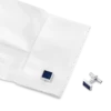 Gemelli rettangolari in acciaio inossidabile con intarsio blu