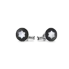 Gemelli rotondi in acciaio inossidabile con intarsio in PVD nero ed emblema in madreperla con cappello da neve