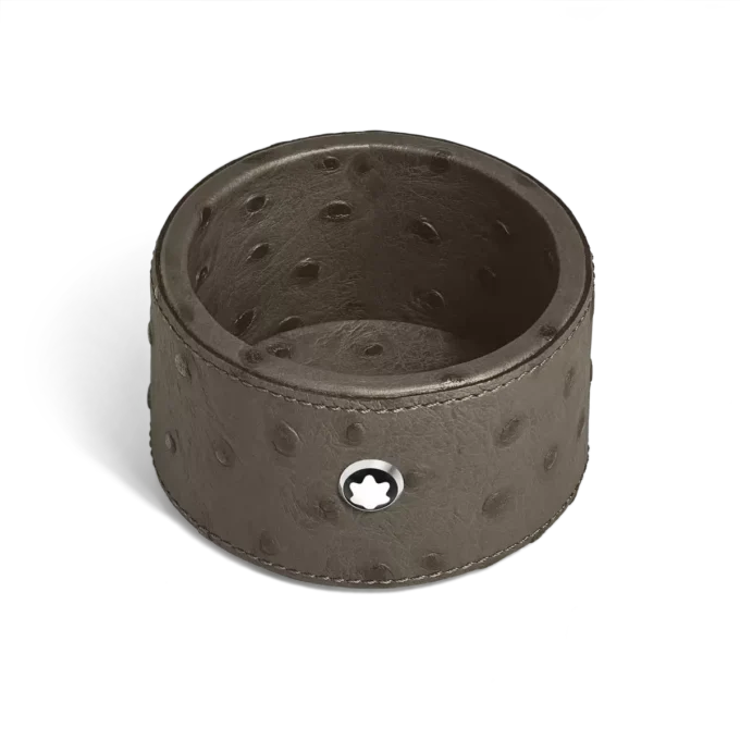 Piccolo vassoio da scrivania rotondo in pelle goffrata struzzo Piccolo vassoio da scrivania rotondo in pelle goffrata struzzo