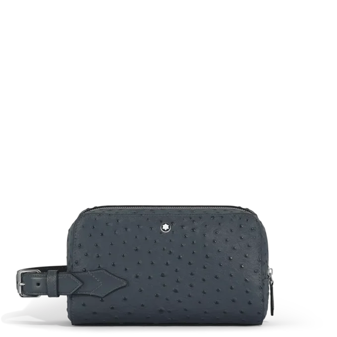 Pochette da toilette in pelle goffrata struzzo