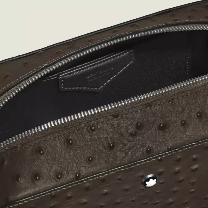 Pochette da toilette in pelle goffrata struzzo