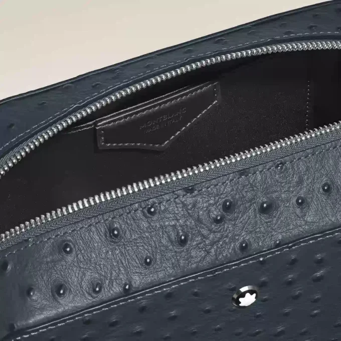 Pochette da toilette in pelle goffrata struzzo