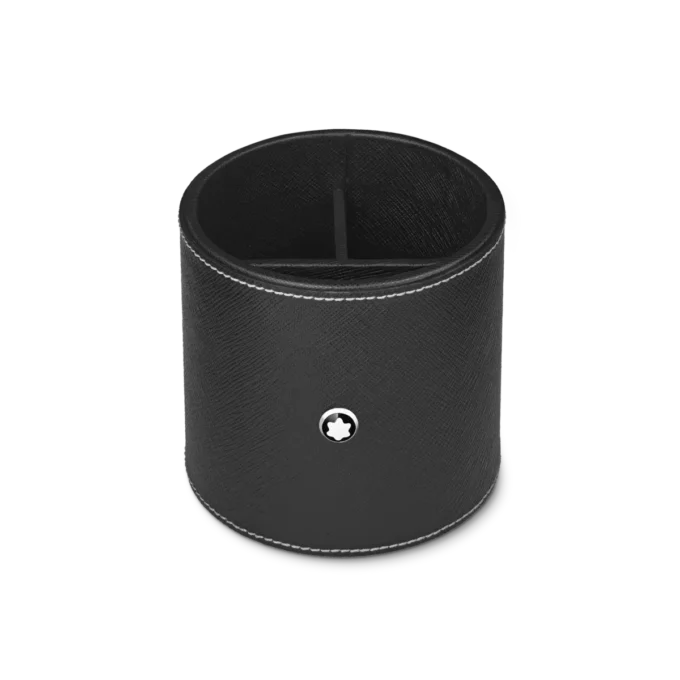 Portapenne rotondo in pelle nera