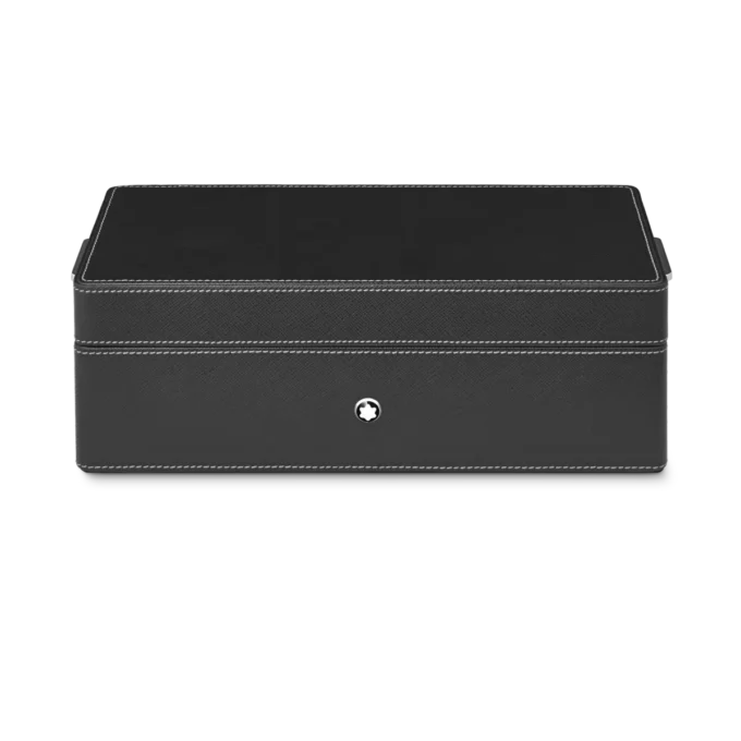 Scatola da scrivania in pelle per tre strumenti di scrittura e un calamaio