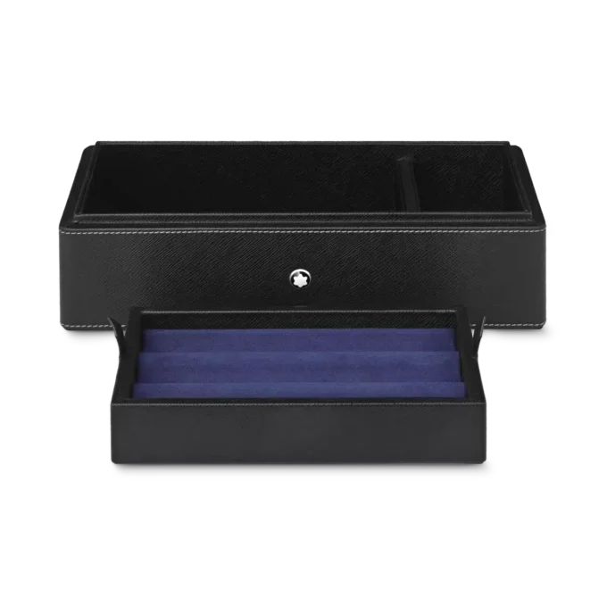 Scatola da scrivania in pelle per tre strumenti di scrittura e un calamaio