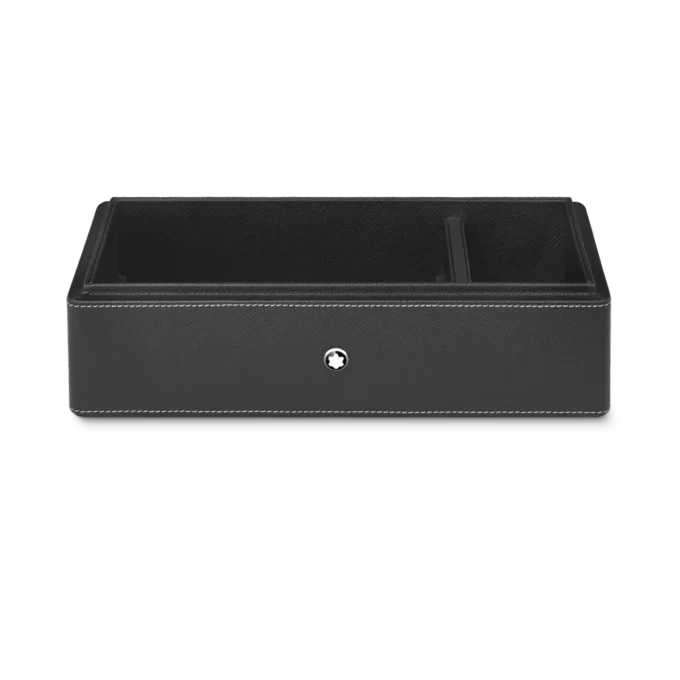 Scatola da scrivania in pelle per tre strumenti di scrittura e un calamaio