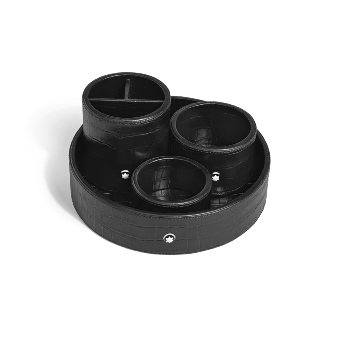 Vassoio da scrivania grande, pelle goffrata coccodrillo, nero