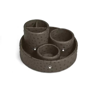 Vassoio da scrivania rotondo grande in pelle goffrata struzzo