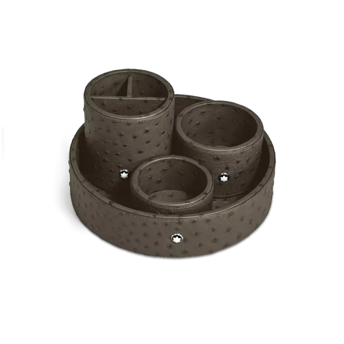 Vassoio da scrivania rotondo grande in pelle goffrata struzzo