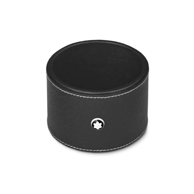 Vassoio da scrivania rotondo in pelle nera (medio)