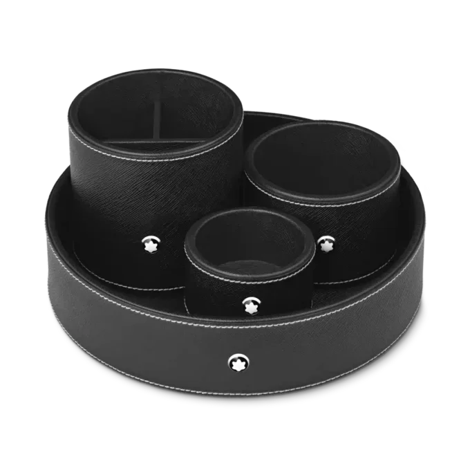 Vassoio da scrivania rotondo in pelle nera (piccolo)